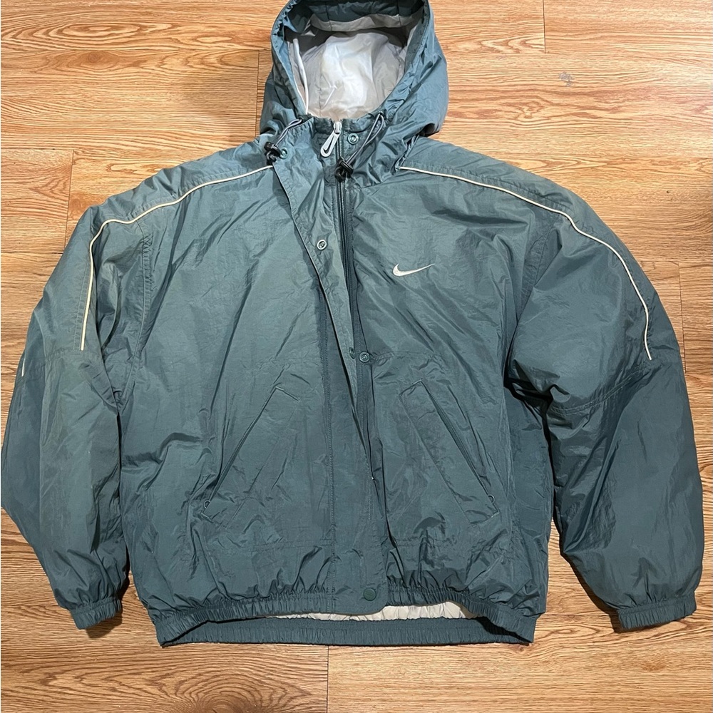 Vintage Nike Puffer Jacket Size Medium rare mossy green color and Reflective 90s